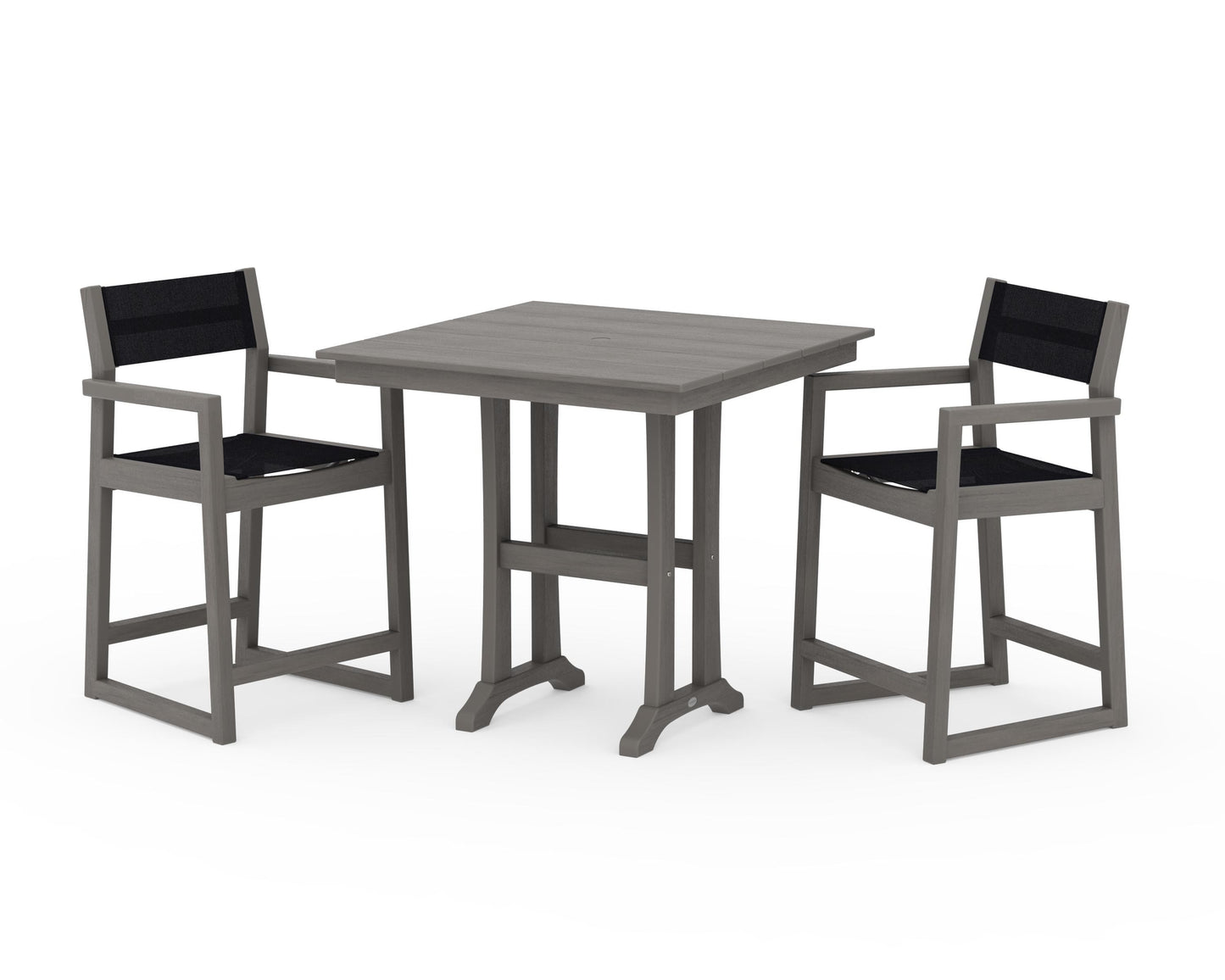 EDGE Sling Arm Chair 3-Piece Farmhouse Counter Set with Trestle Legs