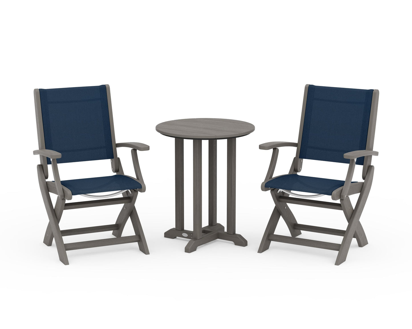Coastal Folding 3-Piece Round Bistro Dining Set