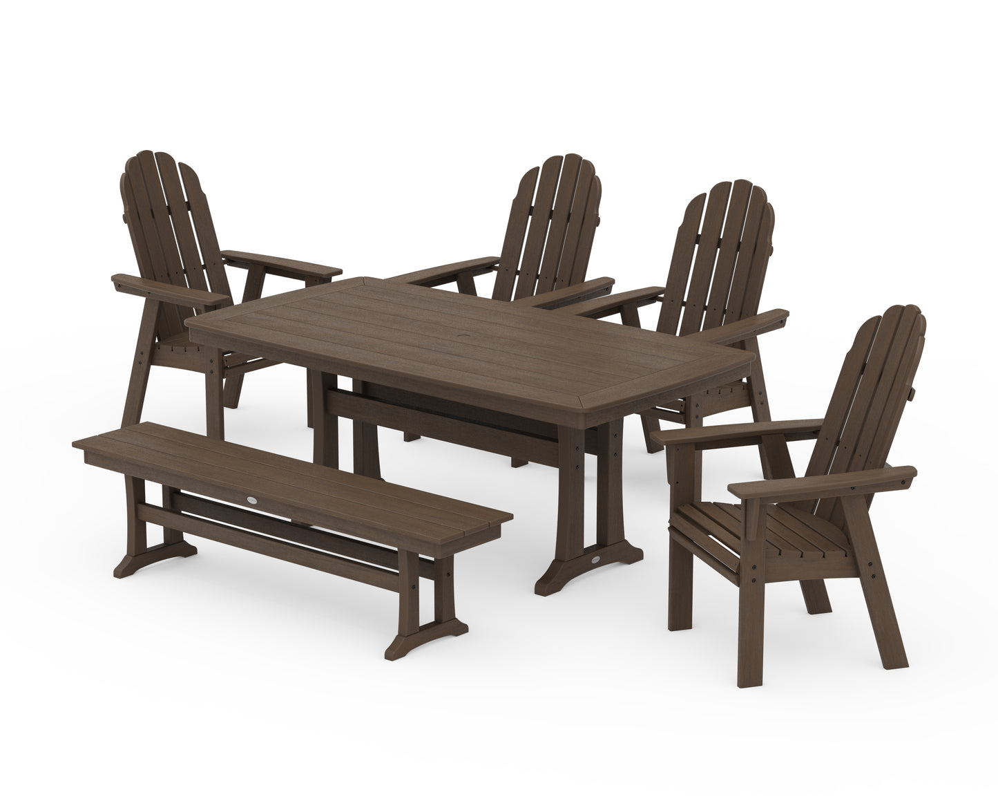 Vineyard Curveback Adirondack Chair 6-Piece Dining Set with Trestle Legs and Bench