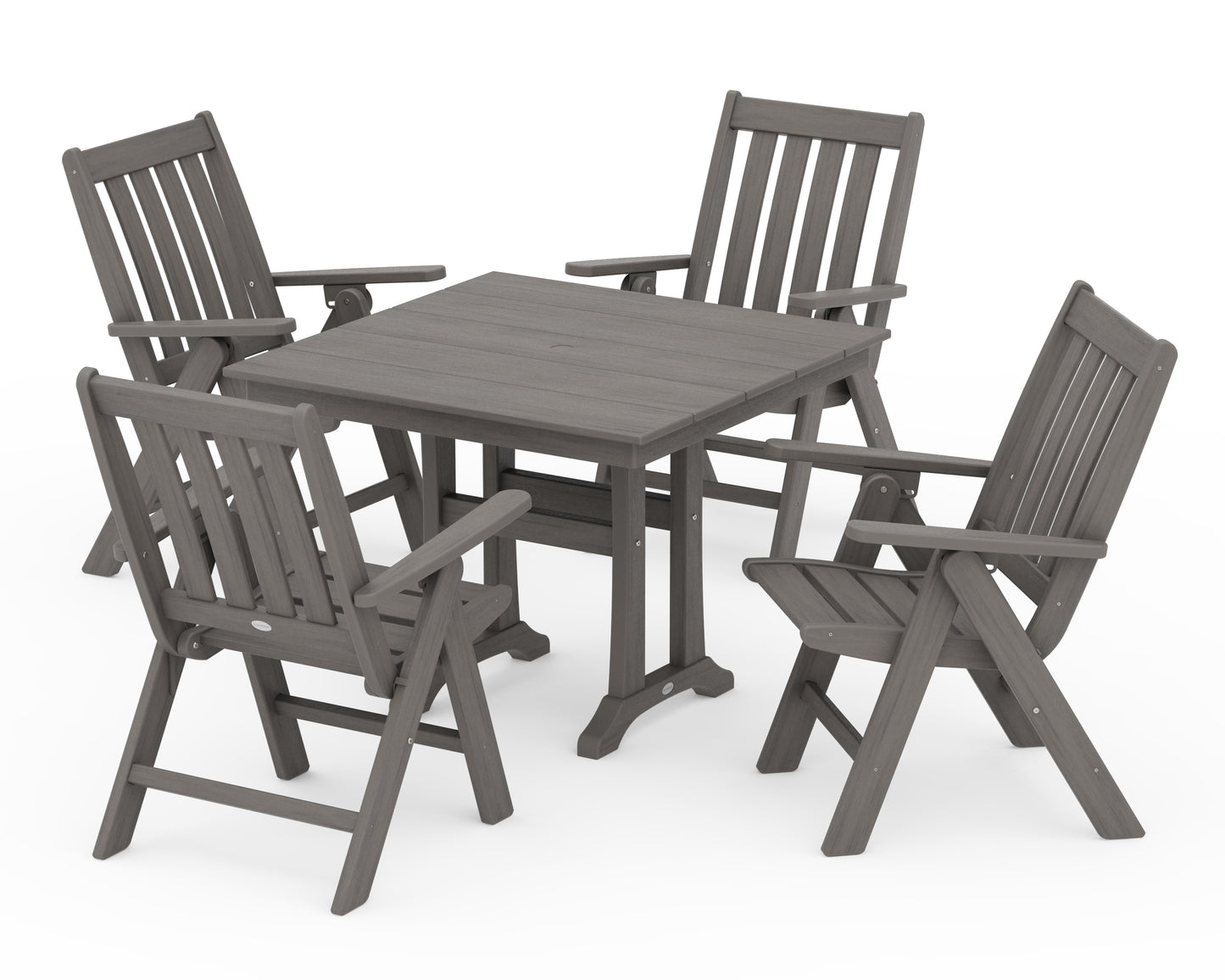 Vineyard Folding 5-Piece Farmhouse Dining Set With Trestle Legs