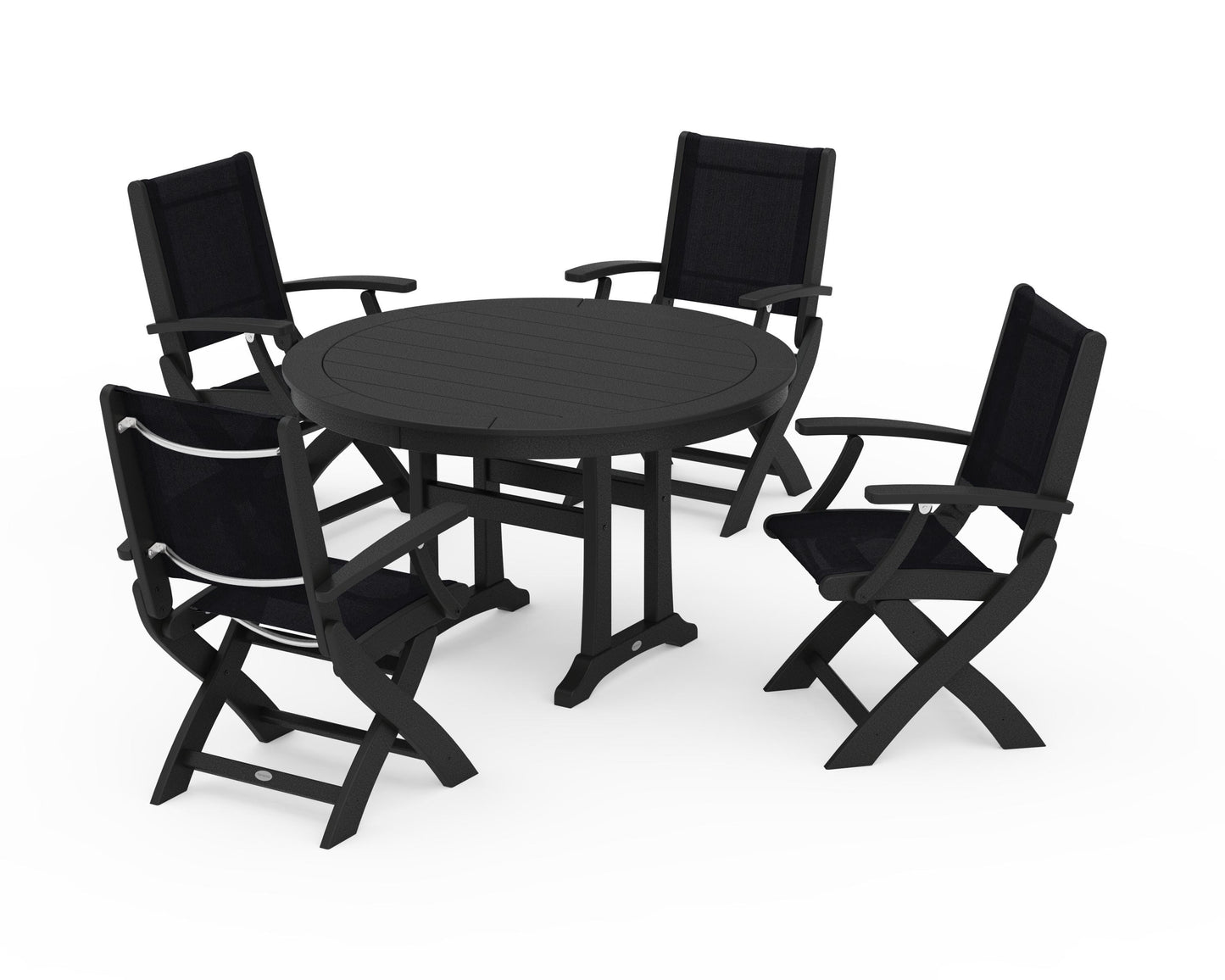 Coastal Folding Chair 5-Piece Round Dining Set with Trestle Legs