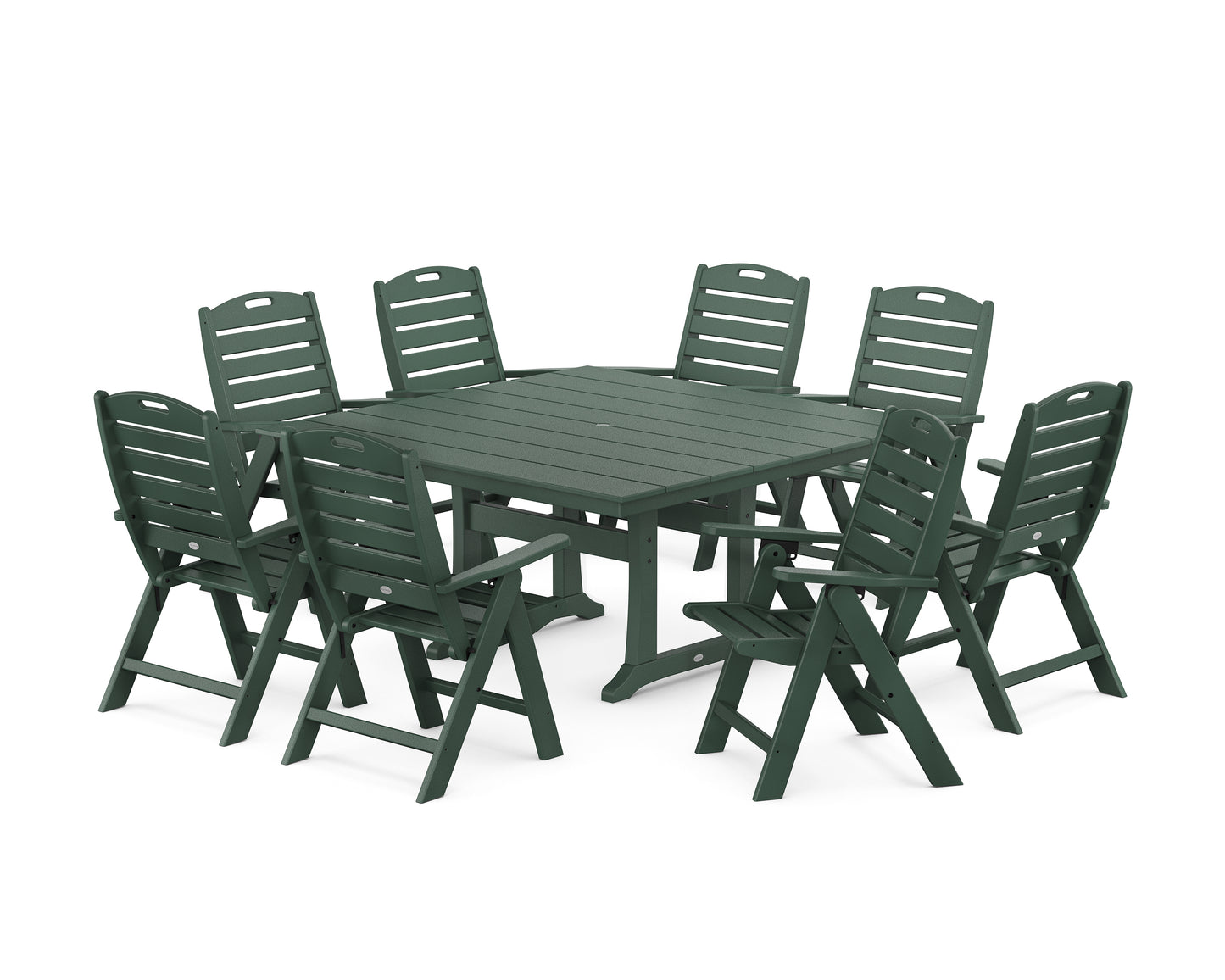 Nautical Highback 9-Piece Square Farmhouse Dining Set with Trestle Legs