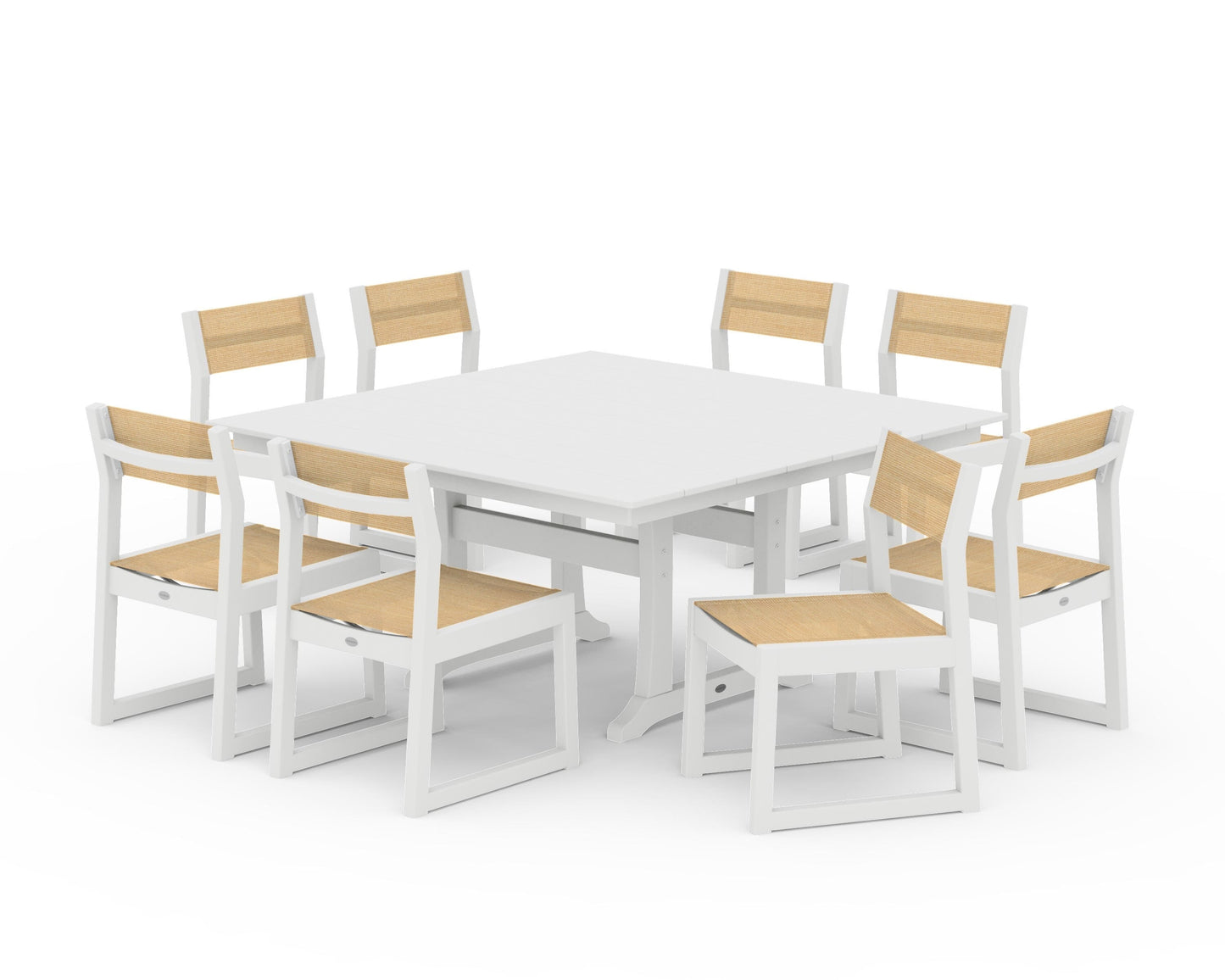 EDGE Sling Side Chair 9-Piece Farmhouse Trestle Dining Set