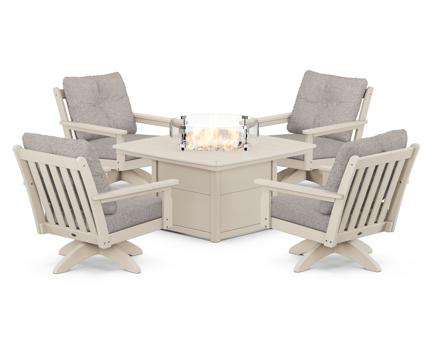 Vineyard 5-Piece Deep Seating Swivel Conversation Set with Fire Pit Table