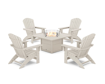 5-Piece Nautical Grand Adirondack Conversation Set with Fire Pit Table