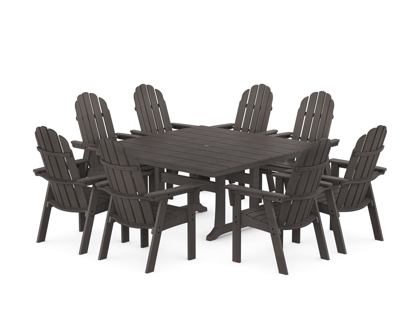 Vineyard Curveback Adirondack 9-Piece Square Farmhouse Dining Set with Trestle Legs