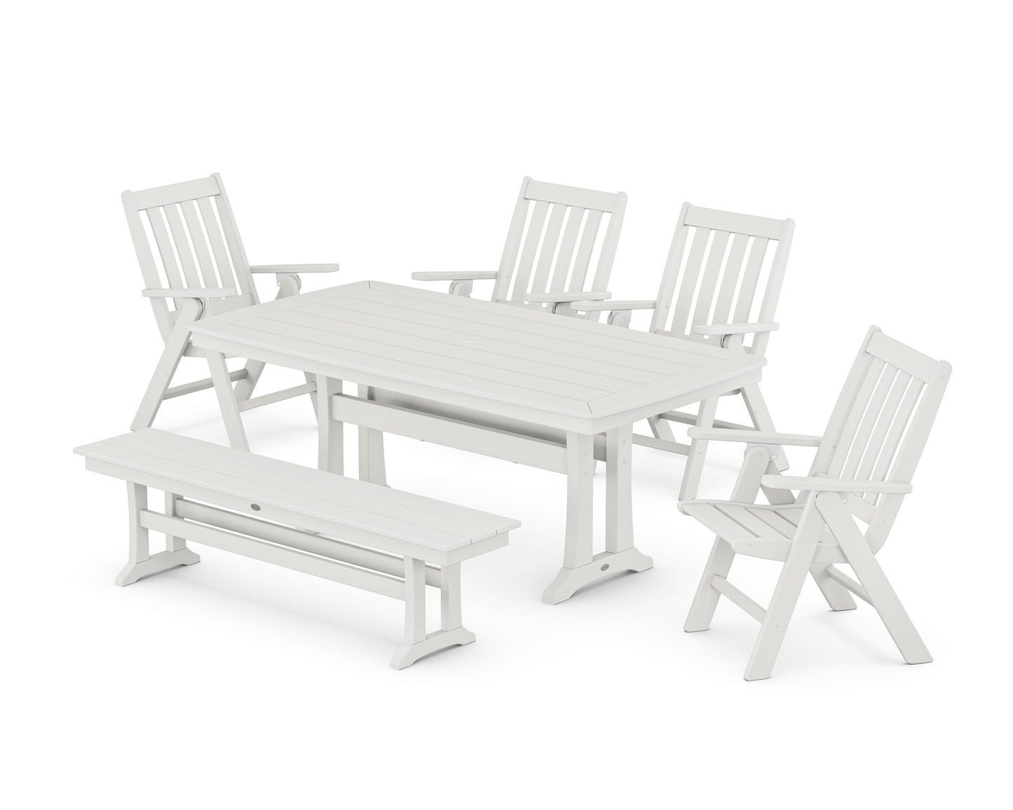 Vineyard Folding Chair 6-Piece Dining Set with Trestle Legs and Bench