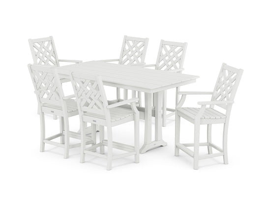 Wovendale Arm Chair 7-Piece Farmhouse Counter Set with Trestle Legs