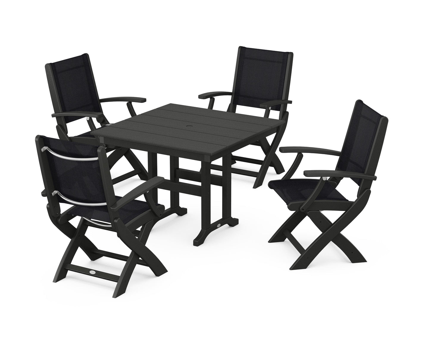 Coastal Folding Chair 5-Piece Farmhouse Dining Set