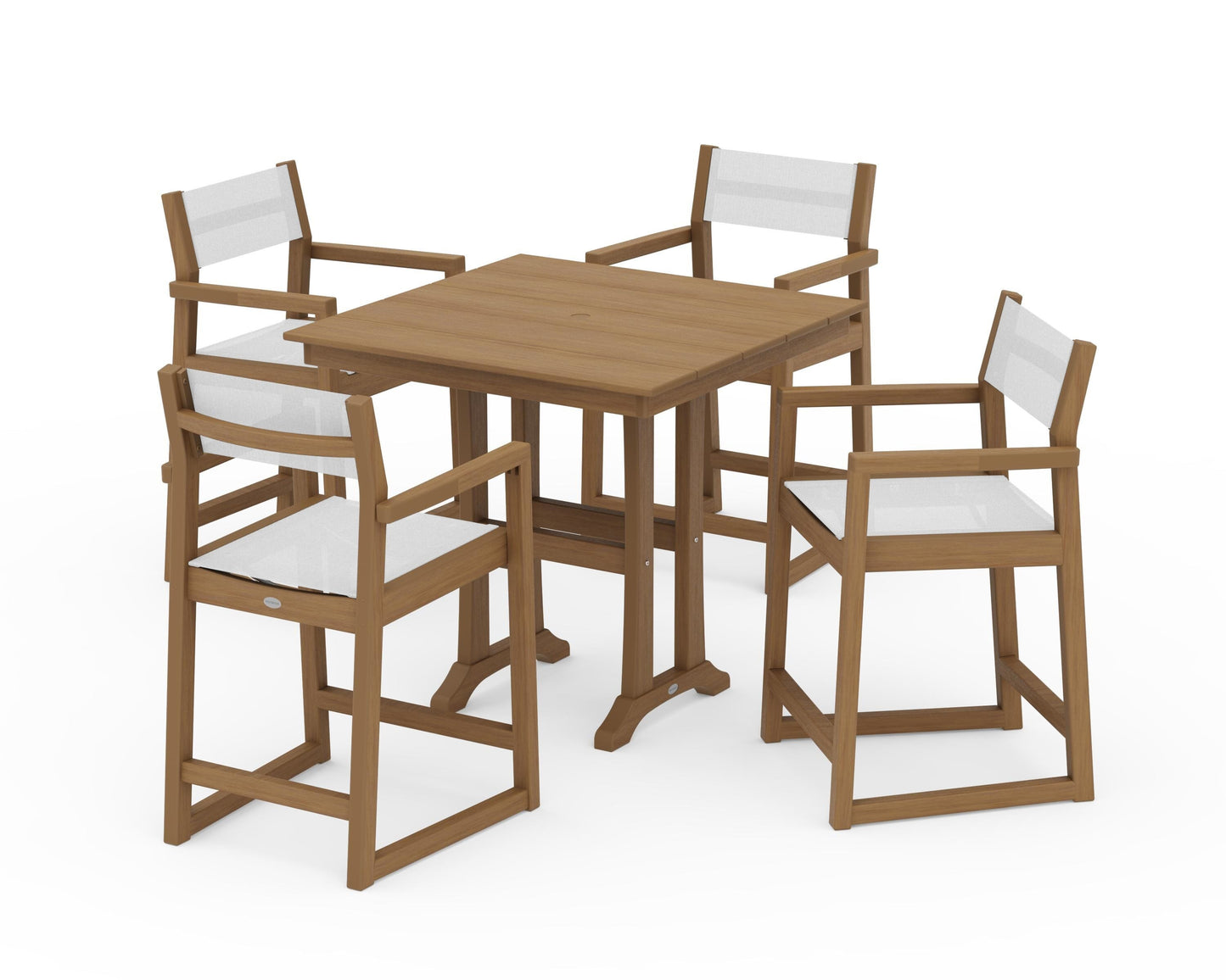 EDGE Sling Arm Chair 5-Piece Farmhouse Counter Set with Trestle Legs