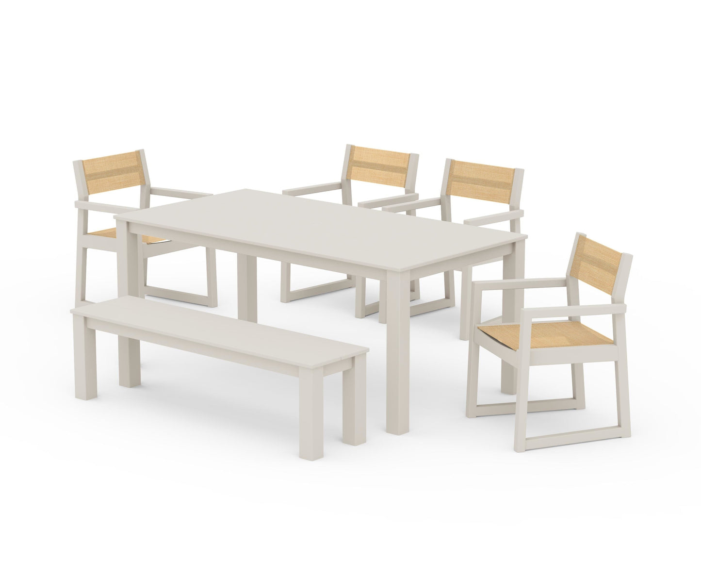 EDGE Sling Arm Chair 6-Piece Parsons Dining Set with Bench