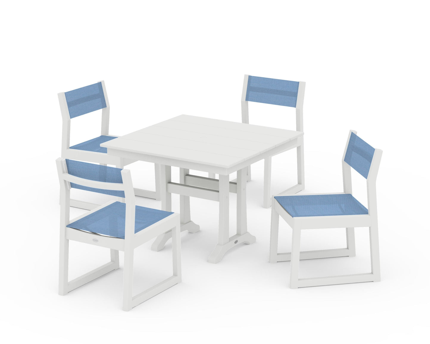EDGE Sling 5-Piece Farmhouse Trestle Side Chair Dining Set