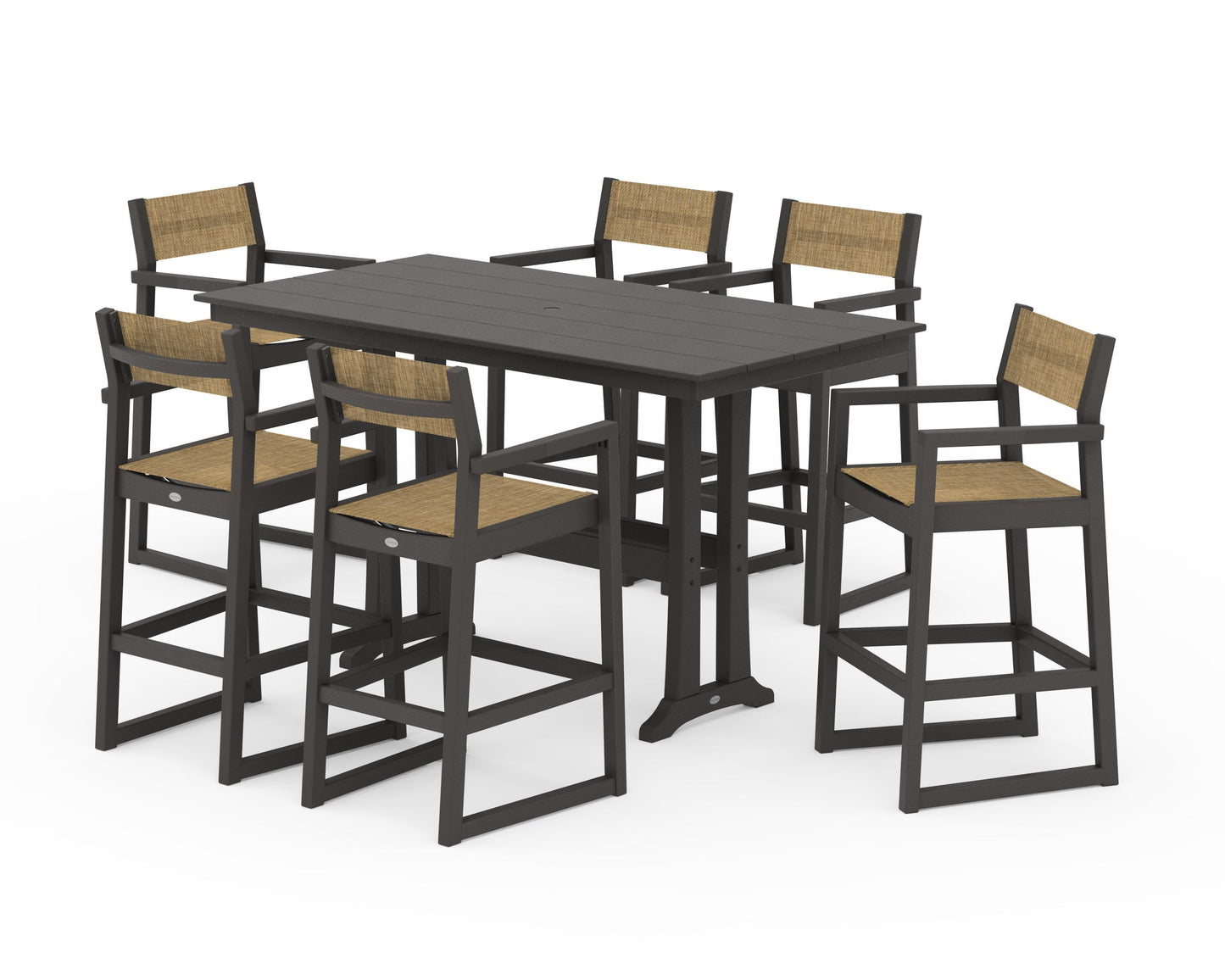 EDGE Sling Arm Chair 7-Piece Farmhouse Bar Set with Trestle Legs