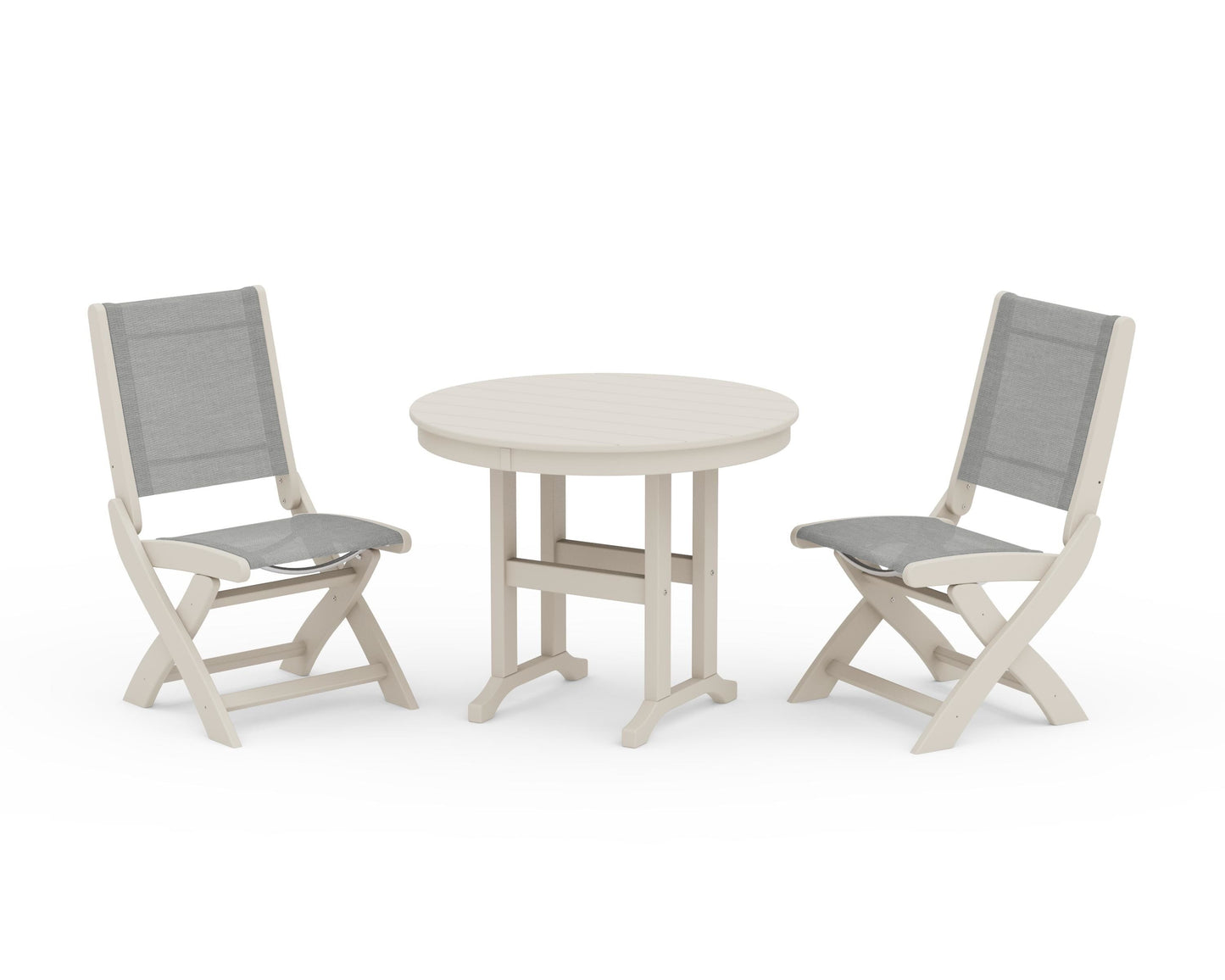 Coastal Folding Side Chair 3-Piece Round Dining Set
