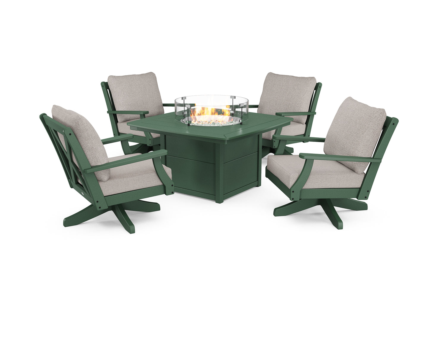 Braxton 5-Piece Deep Seating Swivel Conversation Set with Fire Pit Table
