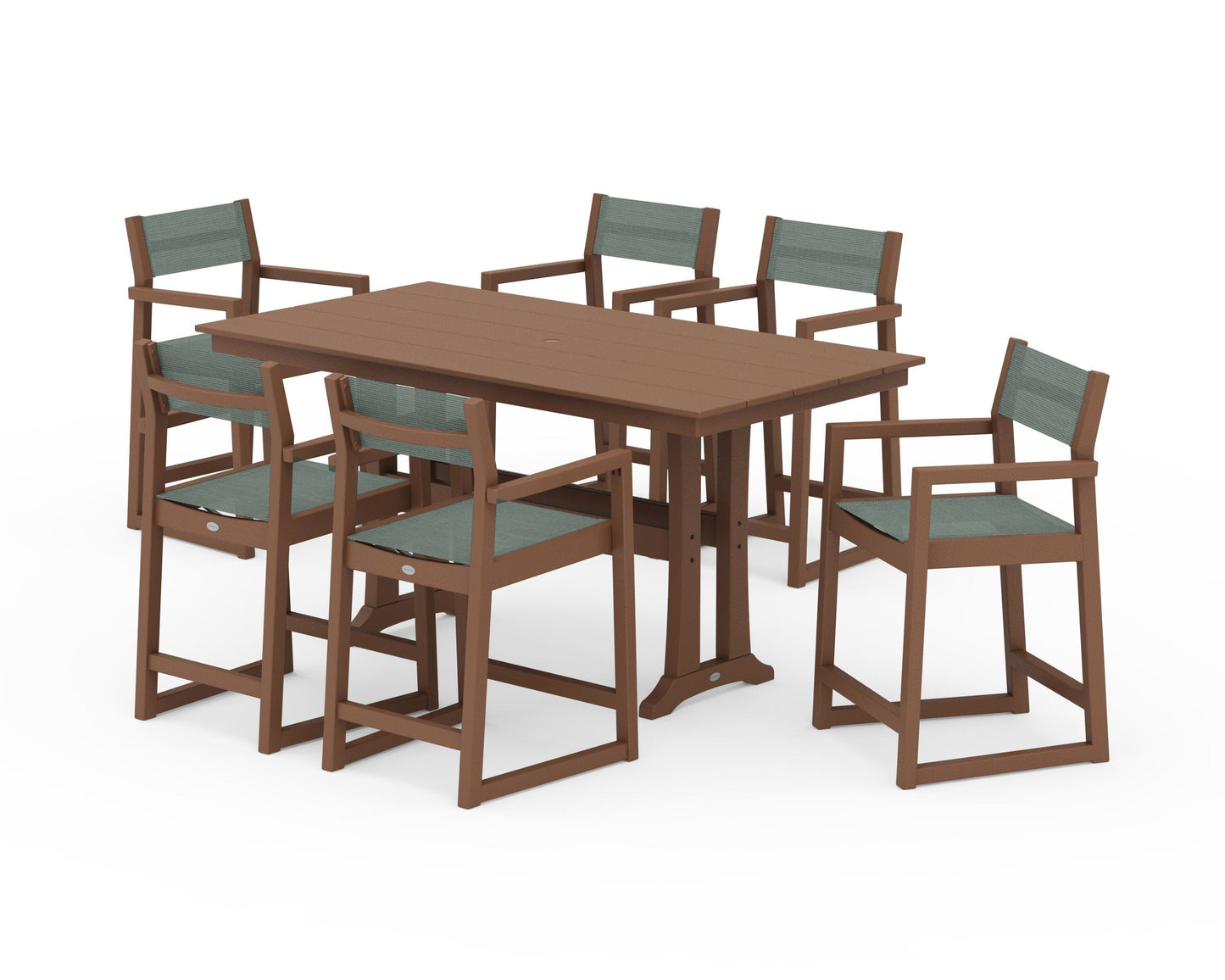 EDGE Sling Arm Chair 7-Piece Farmhouse Counter Set with Trestle Legs