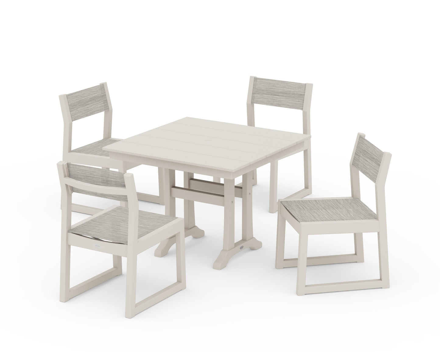 EDGE Sling 5-Piece Farmhouse Trestle Side Chair Dining Set