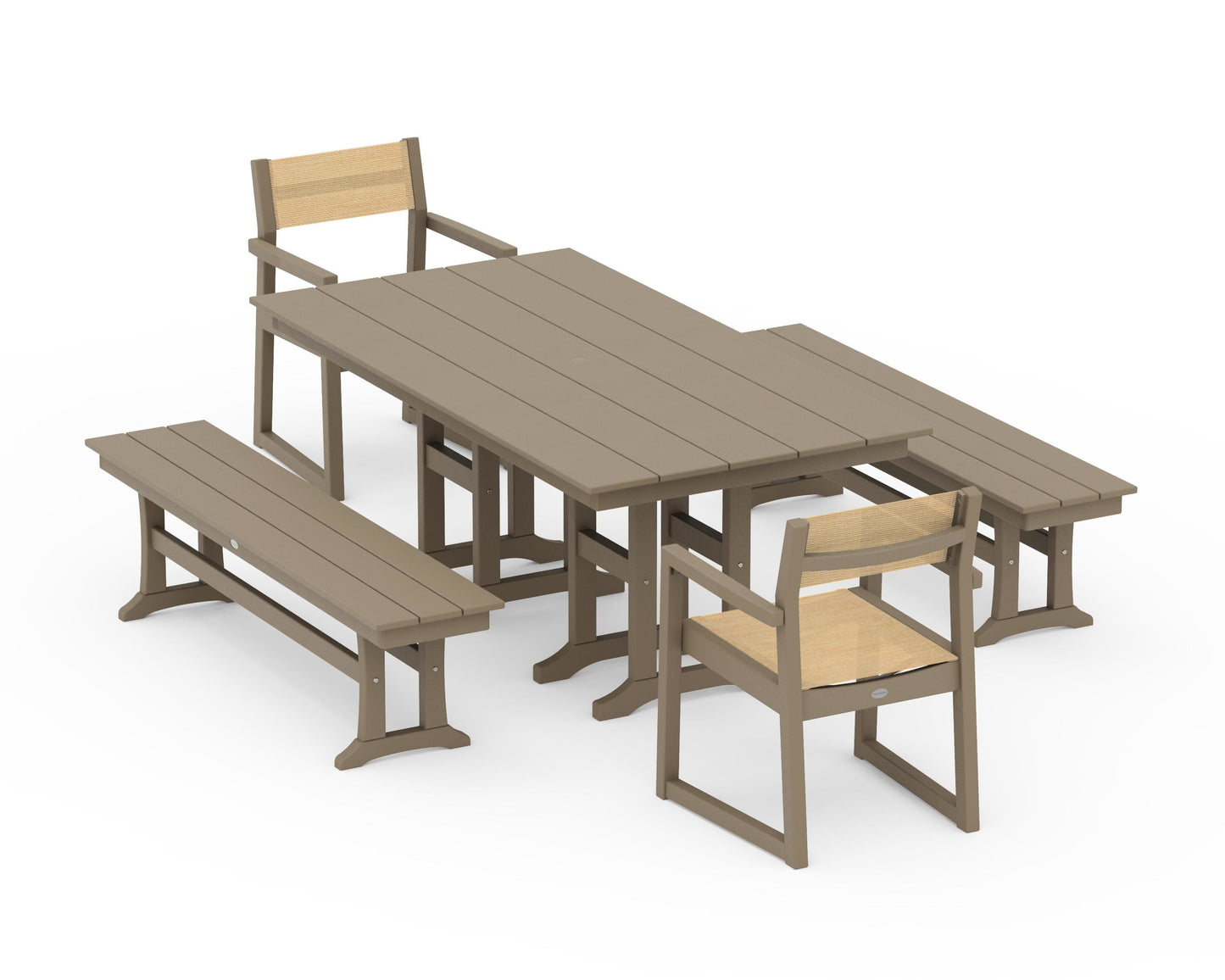 EDGE Sling Arm Chair 5-Piece Farmhouse Dining Set with Benches