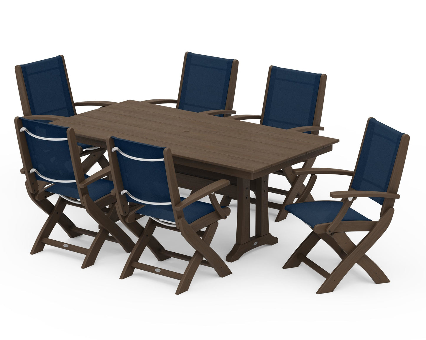 Coastal Folding Arm Chair 7-Piece Farmhouse Dining Set with Trestle Legs