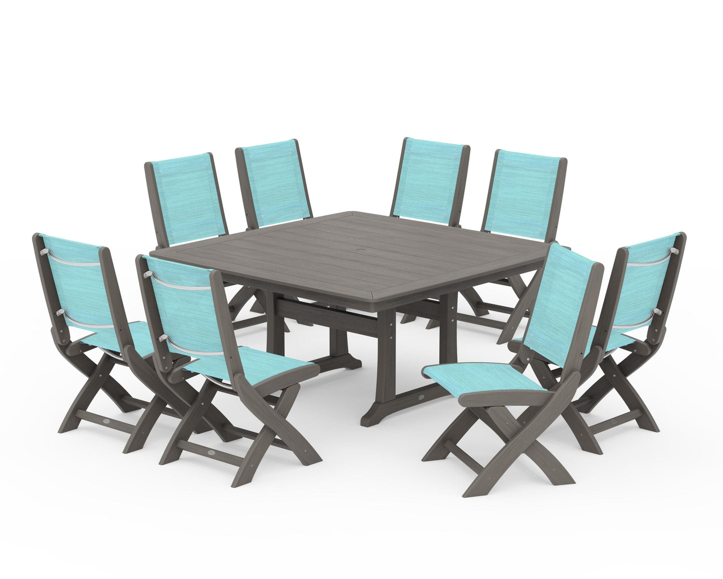 Coastal Folding Side Chair 9-Piece Dining Set with Trestle Legs