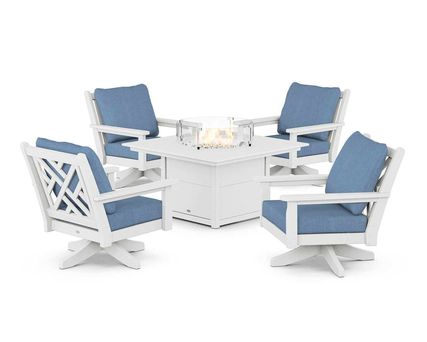 Chippendale 5-Piece Deep Seating Swivel Conversation Set with Fire Pit Table