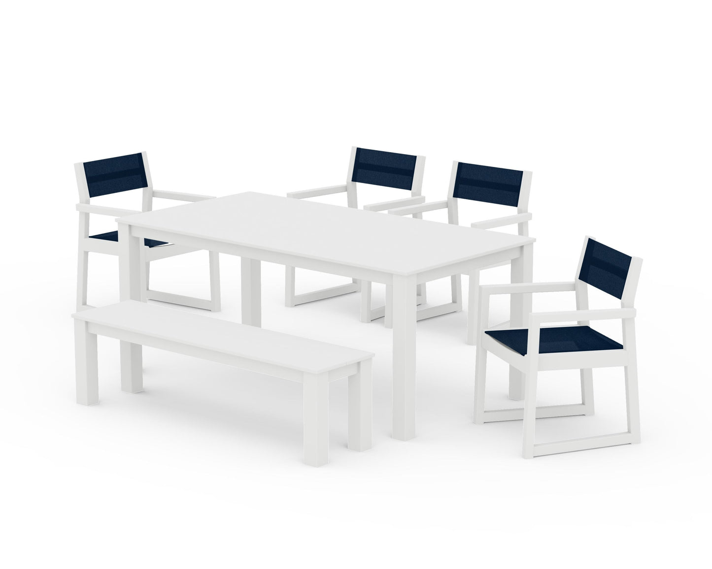 EDGE Sling Arm Chair 6-Piece Parsons Dining Set with Bench