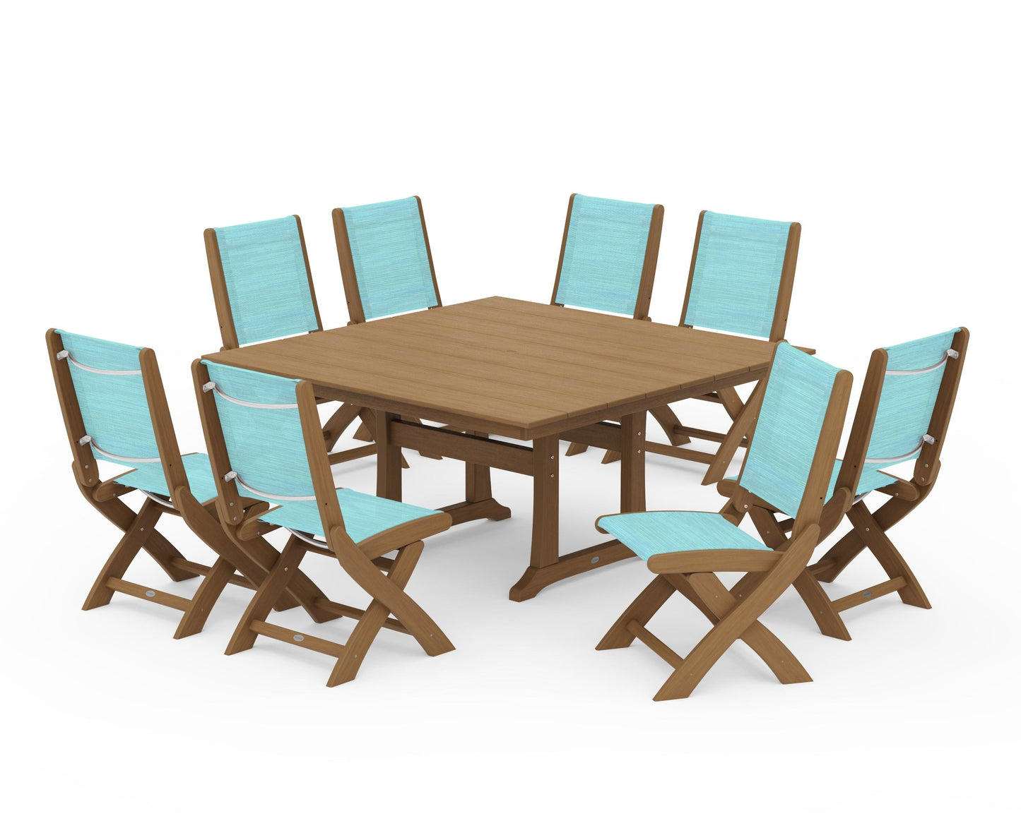 Coastal Folding Side Chair 9-Piece Farmhouse Dining Set