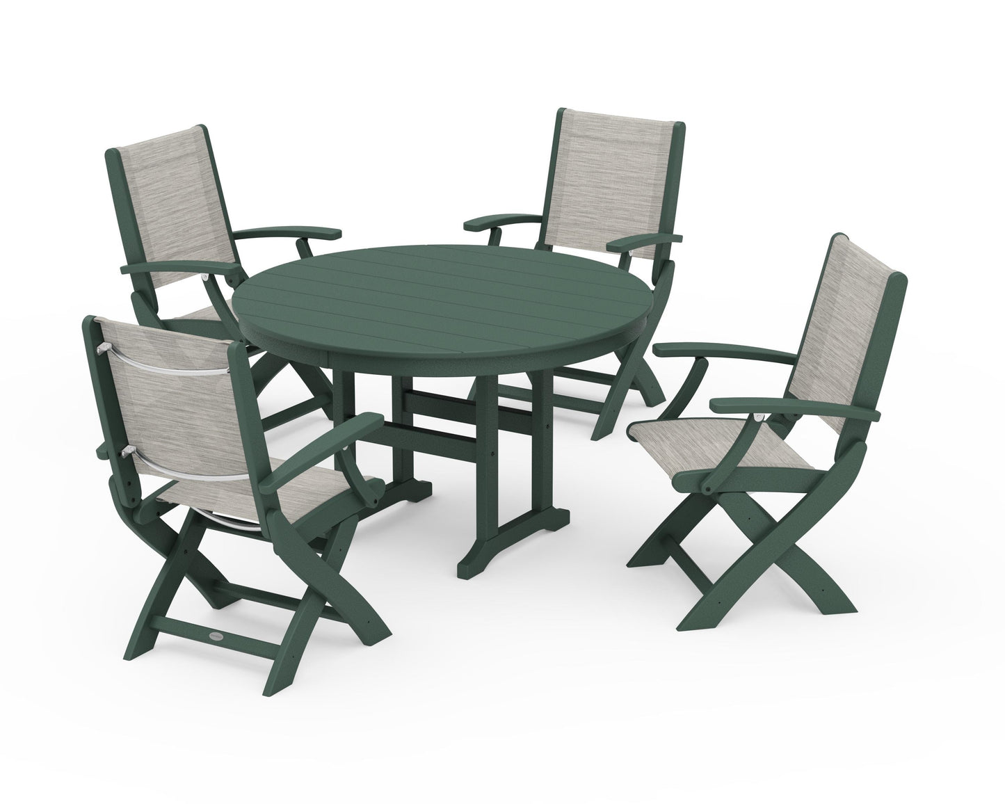 Coastal Folding Chair 5-Piece Round Dining Set