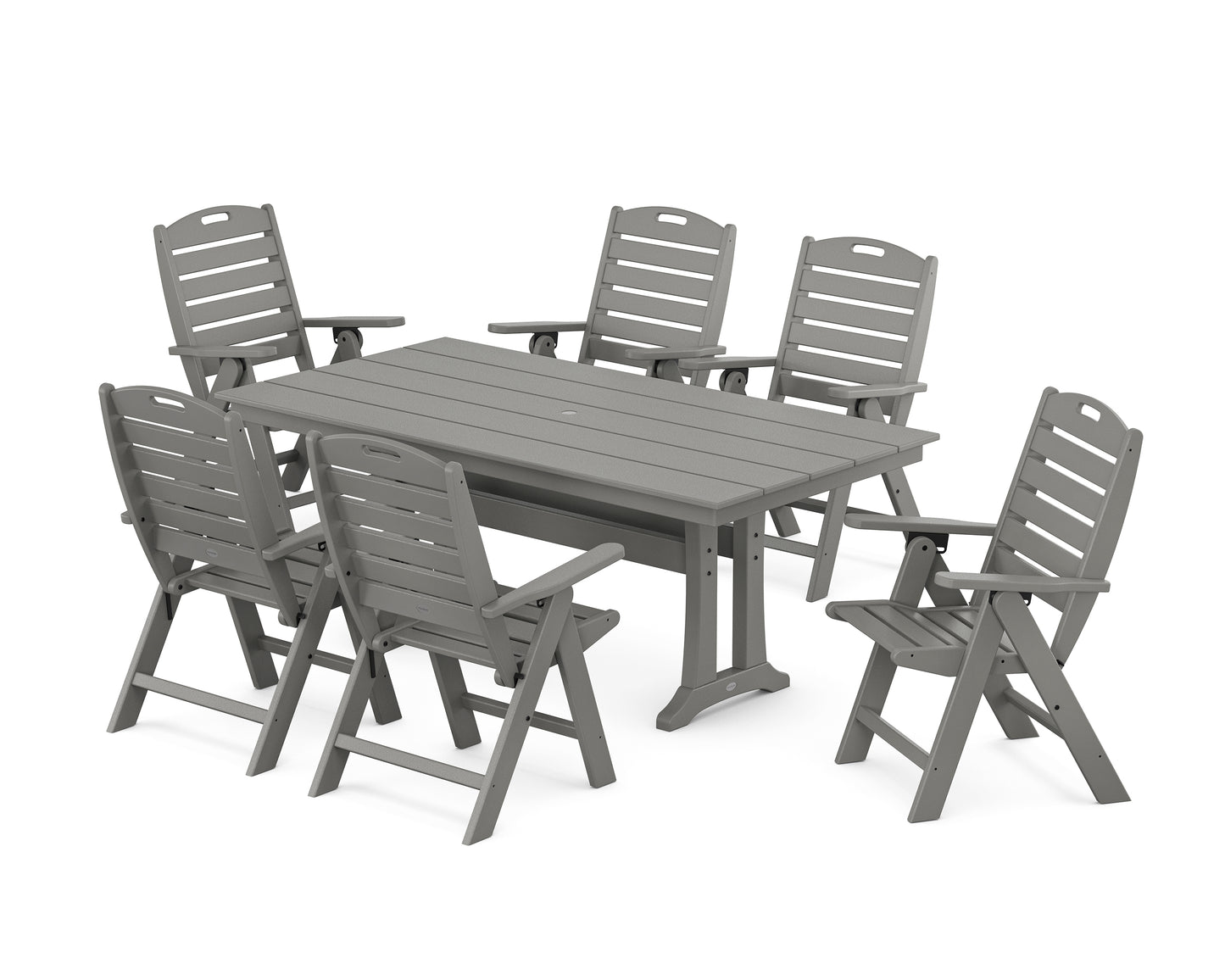 Nautical Highback 7-Piece Farmhouse Dining Set with Trestle Legs