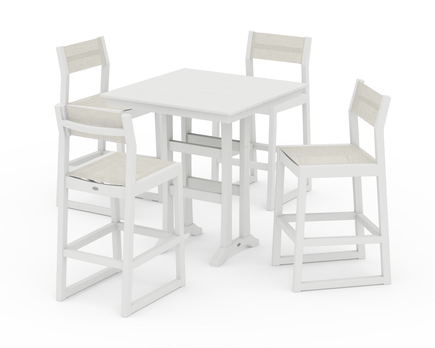EDGE Sling Arm Chair 5-Piece Farmhouse Bar Set with Trestle Legs