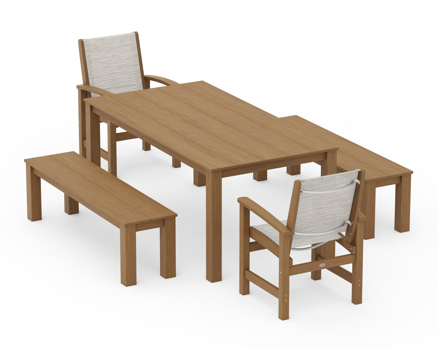 Coastal 5-Piece Parsons Dining Set with Benches