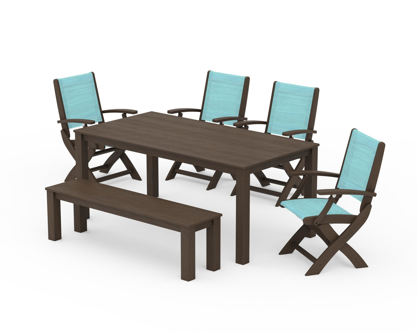 Coastal Folding Chair 6-Piece Parsons Dining Set with Bench