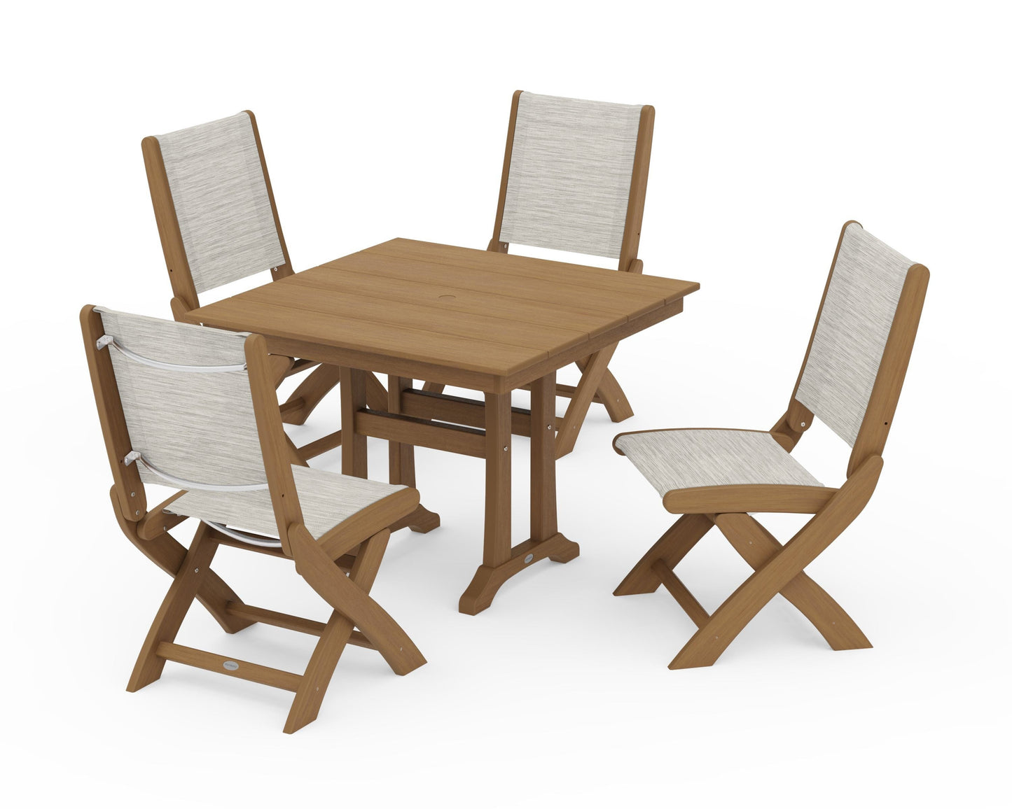 Coastal Folding Side Chair 5-Piece Farmhouse Dining Set With Trestle Legs