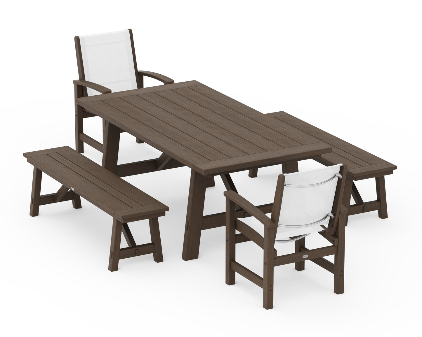 Coastal 5-Piece Rustic Farmhouse Dining Set With Benches