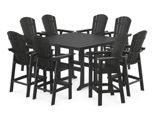 Nautical Curveback Adirondack 9-Piece Trestle Bar Set