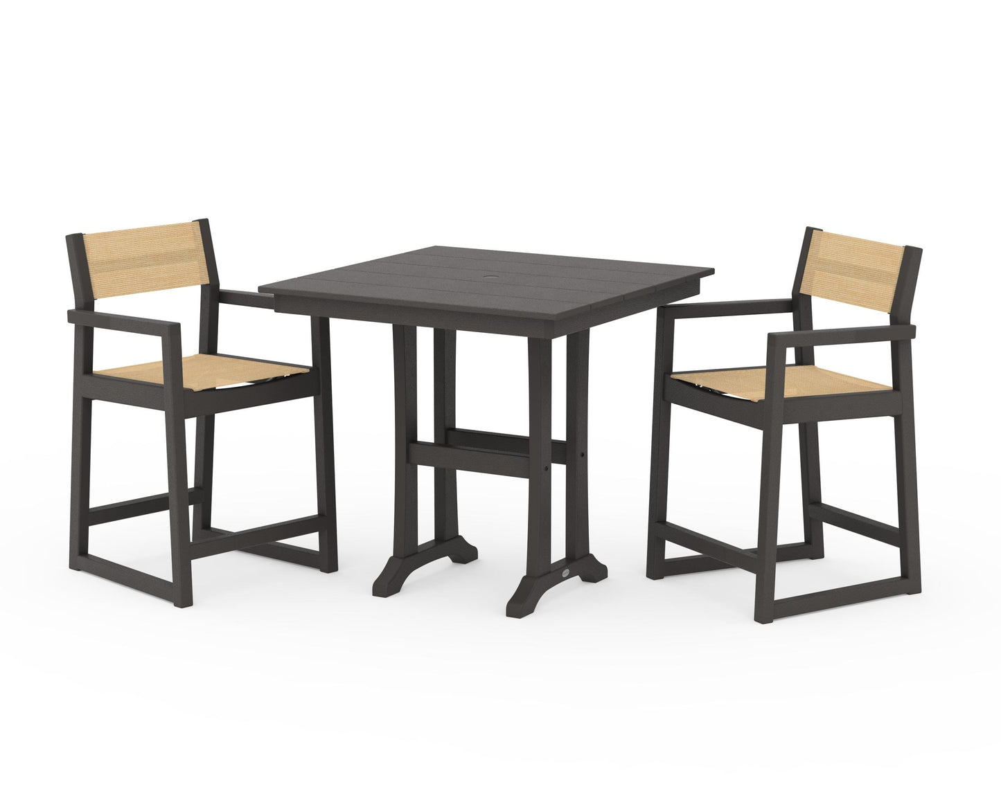 EDGE Sling Arm Chair 3-Piece Farmhouse Counter Set with Trestle Legs