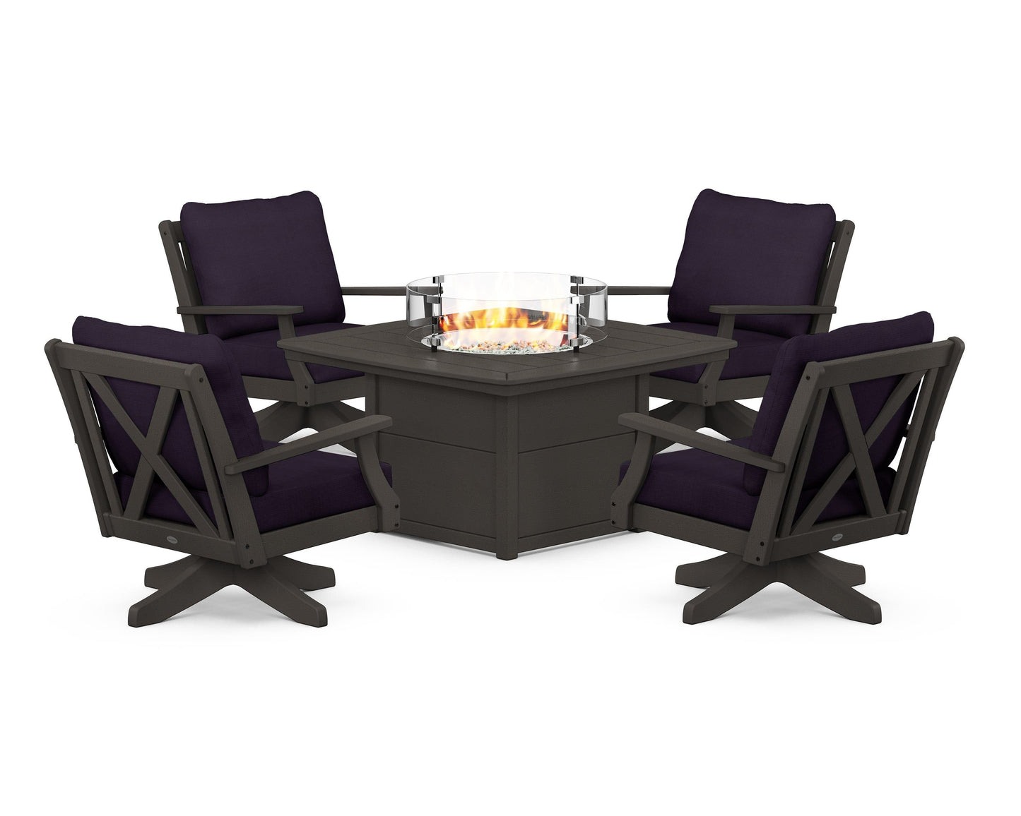 Braxton 5-Piece Deep Seating Swivel Conversation Set with Fire Pit Table