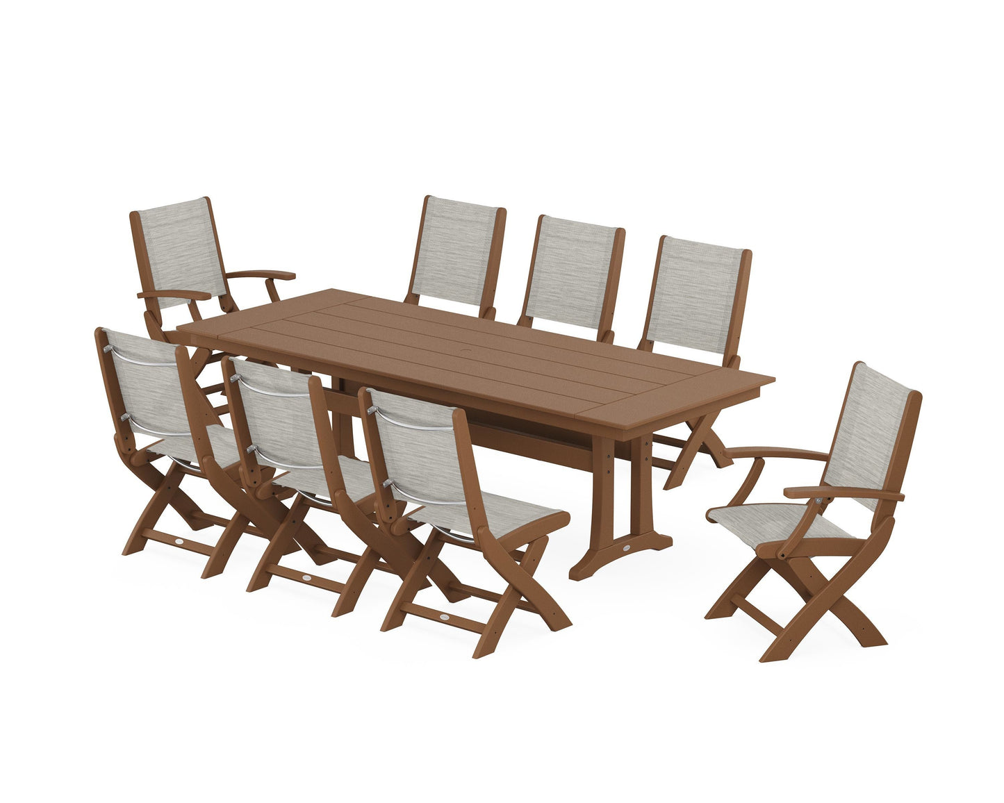 Coastal 9-Piece Folding Dining Chair Farmhouse Dining Set with Trestle Legs