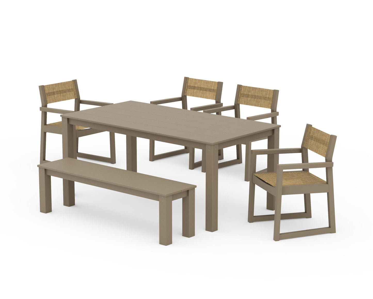 EDGE Sling Arm Chair 6-Piece Parsons Dining Set with Bench