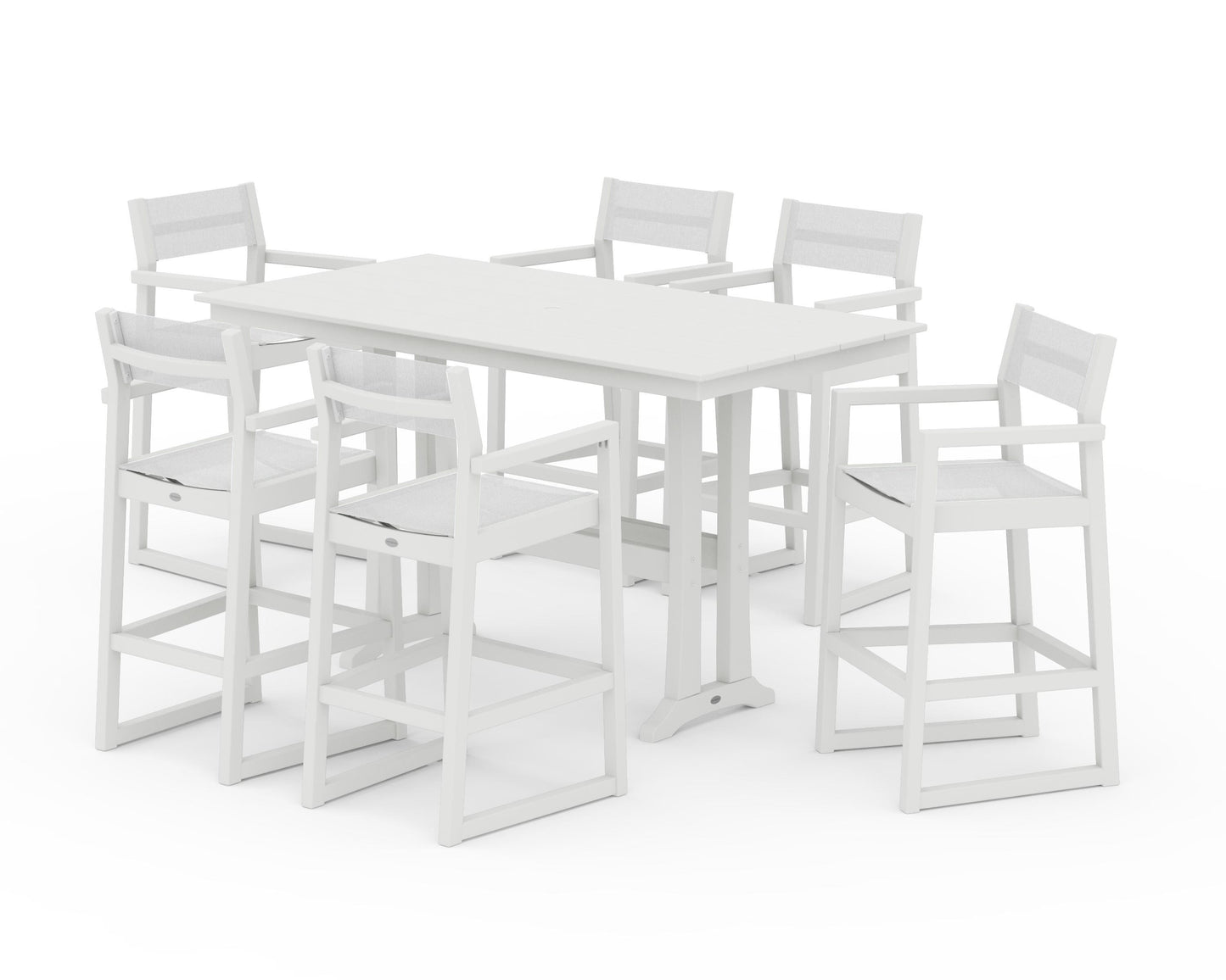 EDGE Sling Arm Chair 7-Piece Farmhouse Bar Set with Trestle Legs
