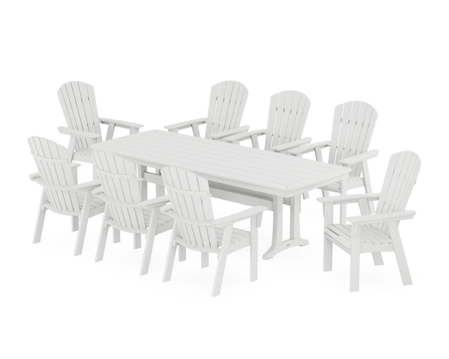 Nautical Curveback Adirondack 9-Piece Dining Set with Trestle Legs