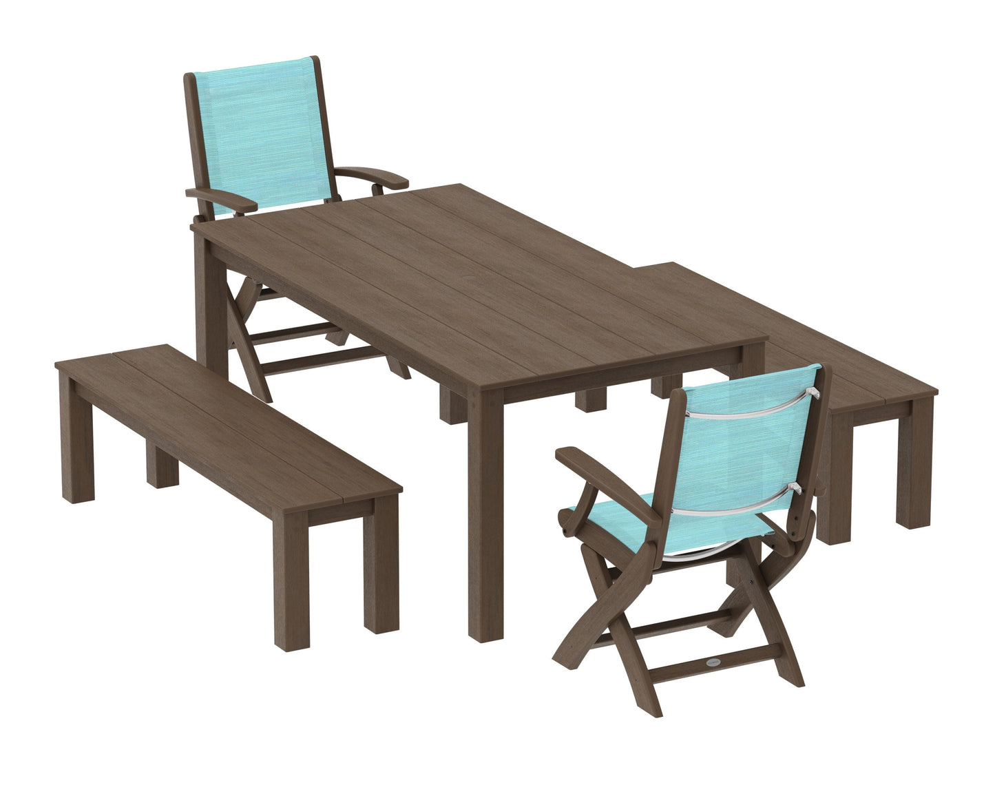 Coastal Folding Chair 5-Piece Parsons Dining Set with Benches