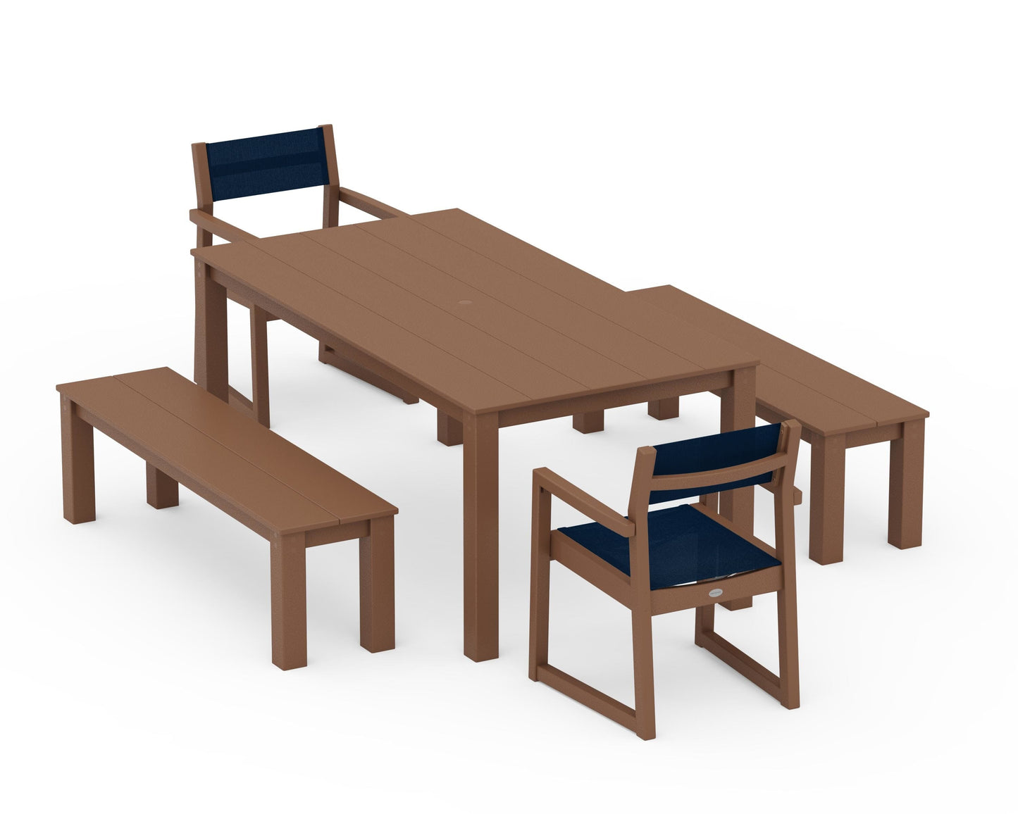 EDGE Sling Arm Chair 5-Piece Parsons Dining Set with Benches