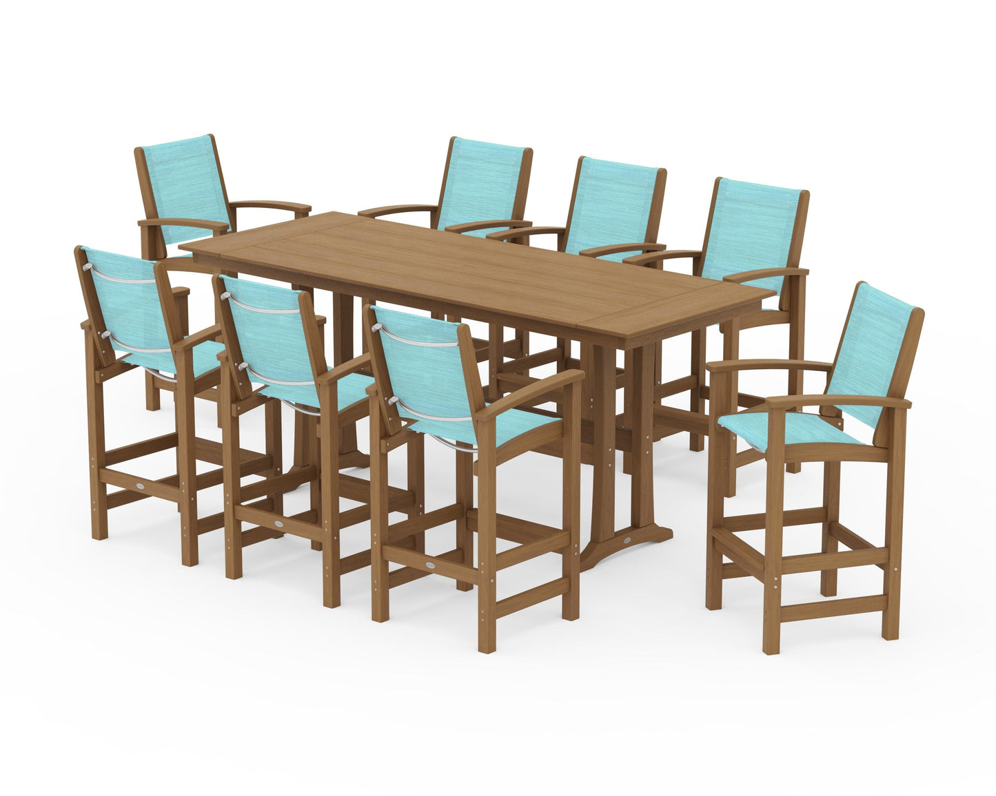 Coastal 9-Piece Farmhouse Bar Set with Trestle Legs