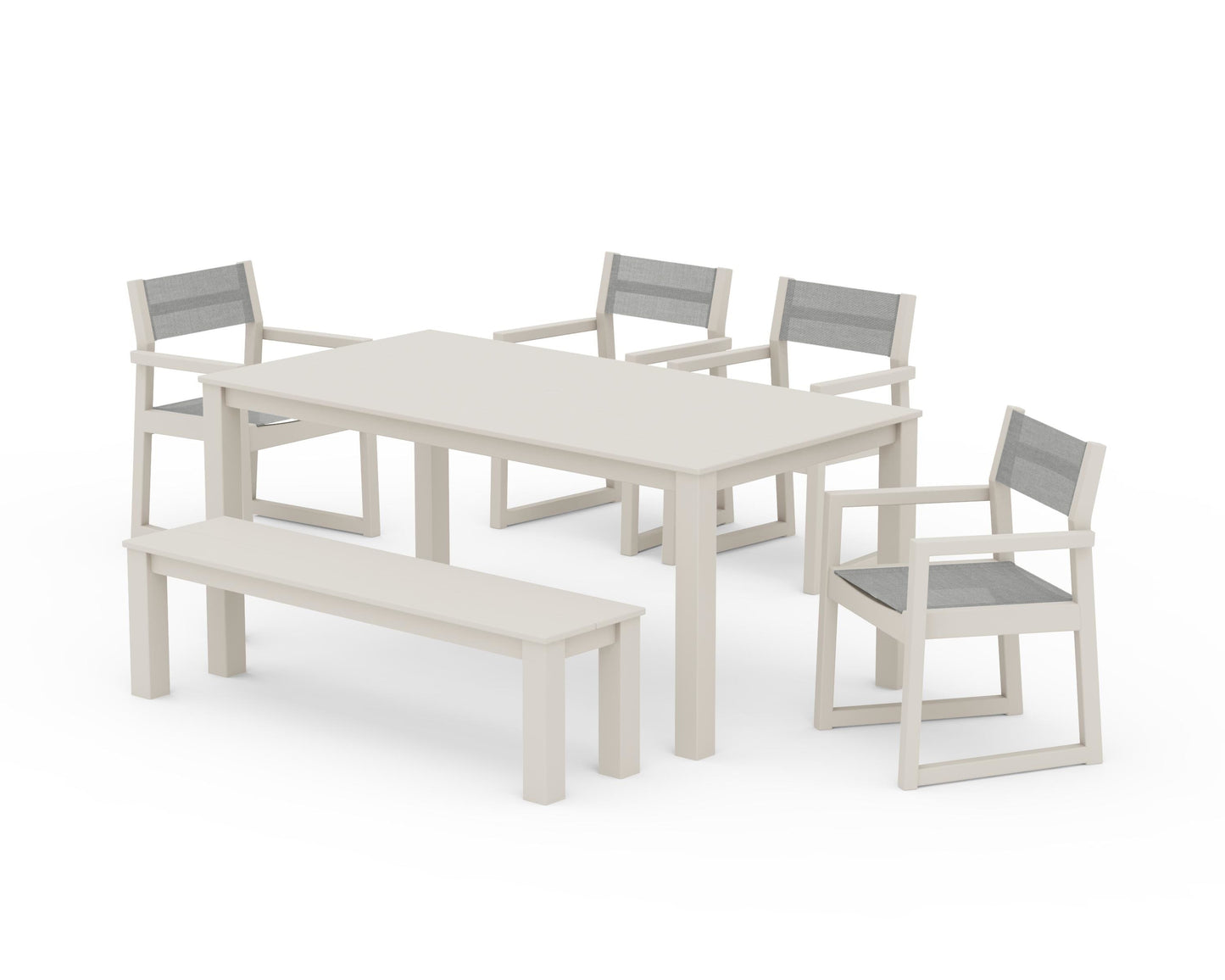 EDGE Sling Arm Chair 6-Piece Parsons Dining Set with Bench