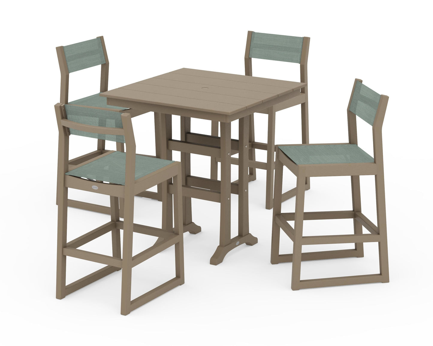EDGE Sling Arm Chair 5-Piece Farmhouse Bar Set with Trestle Legs