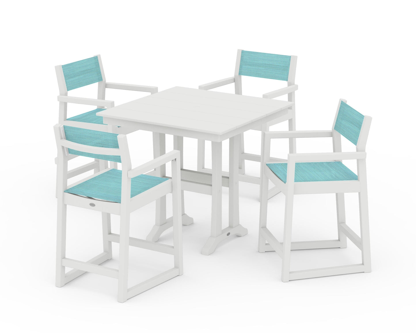 EDGE Sling Arm Chair 5-Piece Farmhouse Counter Set with Trestle Legs