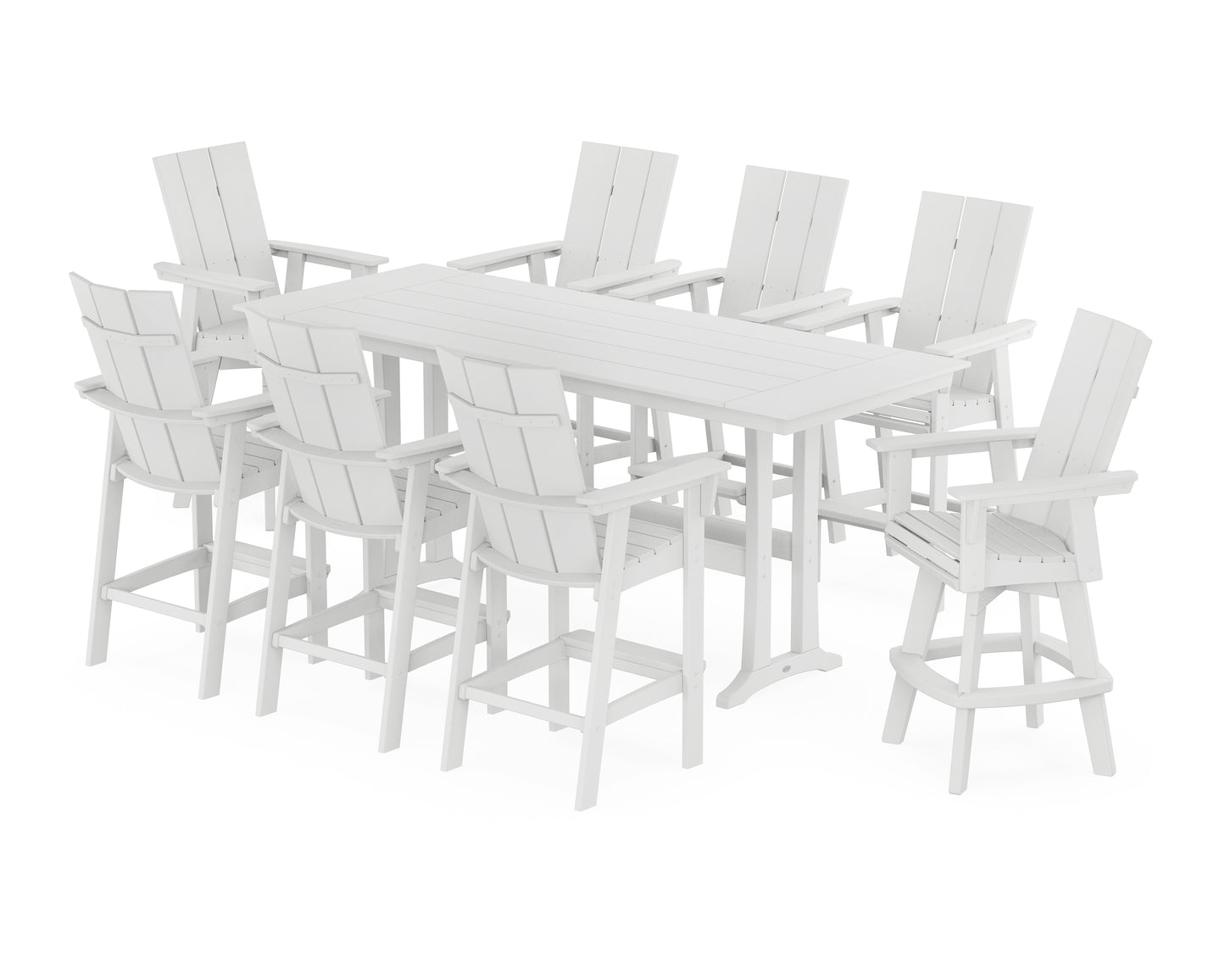 Modern Curveback Adirondack Swivel 9-Piece Farmhouse Bar Set with Trestle Legs
