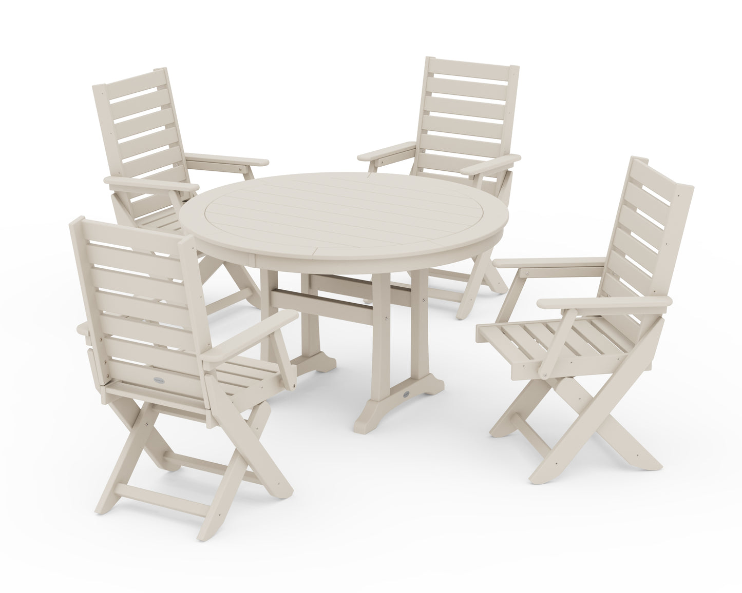 Captain Folding Chair 5-Piece Round Dining Set with Trestle Legs