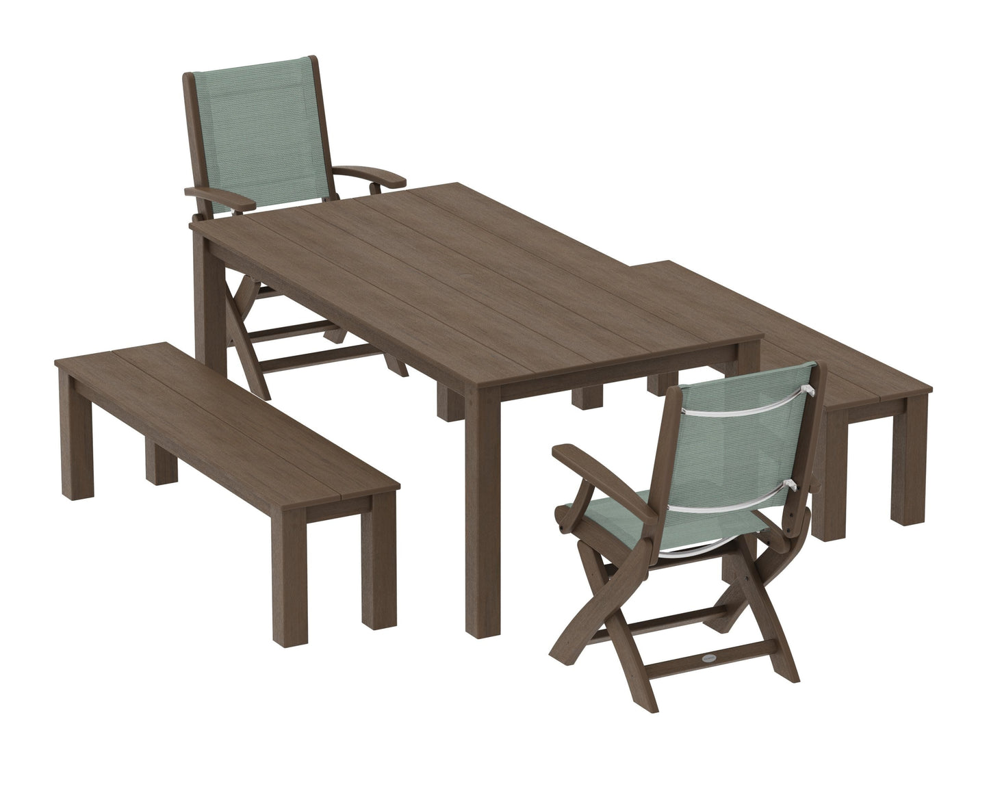 Coastal Folding Chair 5-Piece Parsons Dining Set with Benches